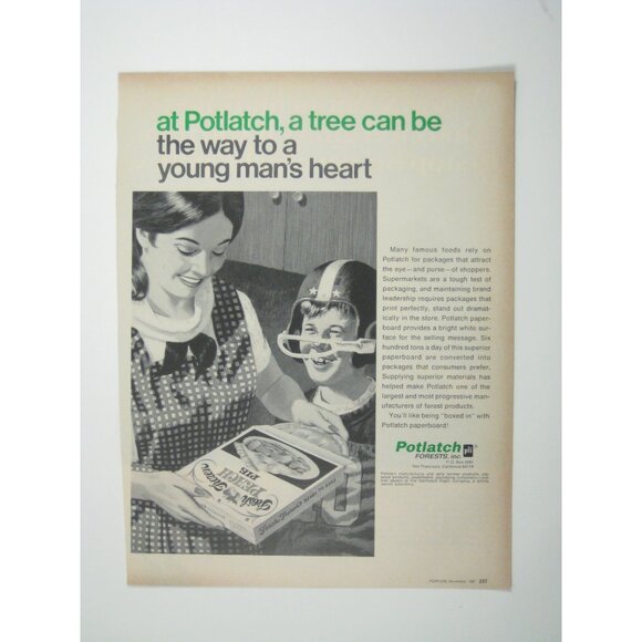 Potlatch Forest Package Supermarket Pie Football Vintage 1967 Print Advertisemen - Picture 1 of 2